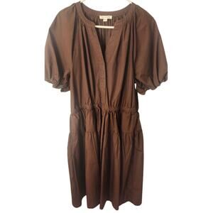 Free Assembly Puff Sleeve Dress Women’s XL Brown Flared Midi Casual